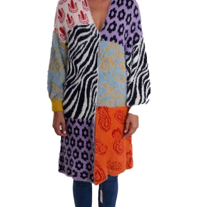 Long Jacket With Patch Patterns - Multi Fonce