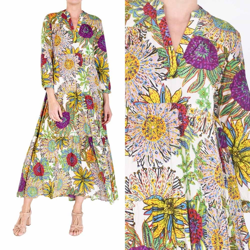 Long Printed Cotton Dress - Multi Clair 65955
