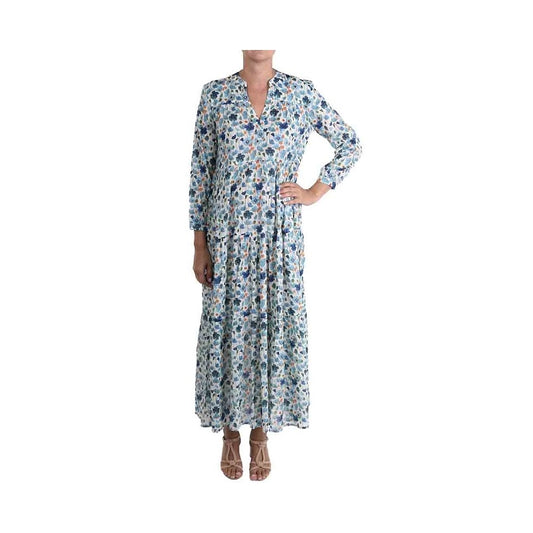 Long Printed Cotton Dress - Bleu Clair