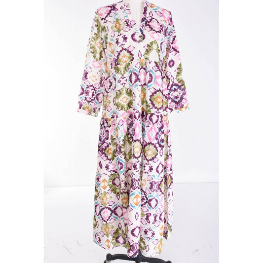 Long Printed Cotton Dress - Lilas Fonce