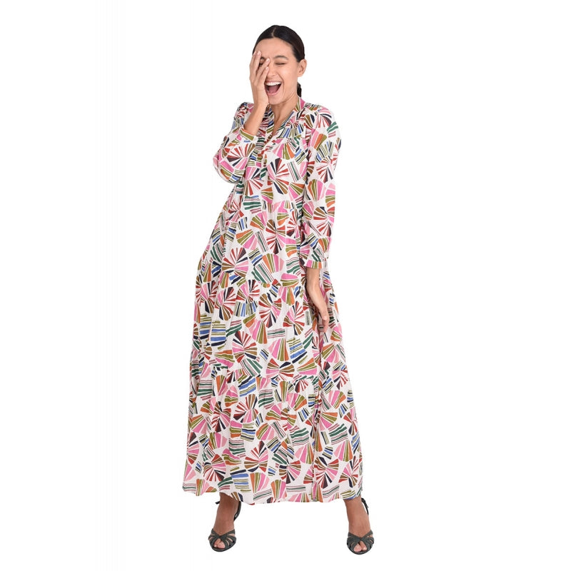 Pleated Cotton Printed Dress 67148 Multi