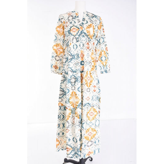 Long Printed Cotton Dress - Jaune Fonce