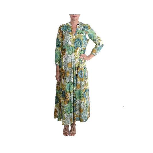 Long Printed Cotton Dress - Vert Clair