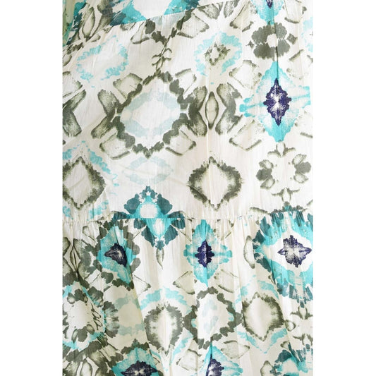 Long Printed Cotton Dress - Vert Fonce