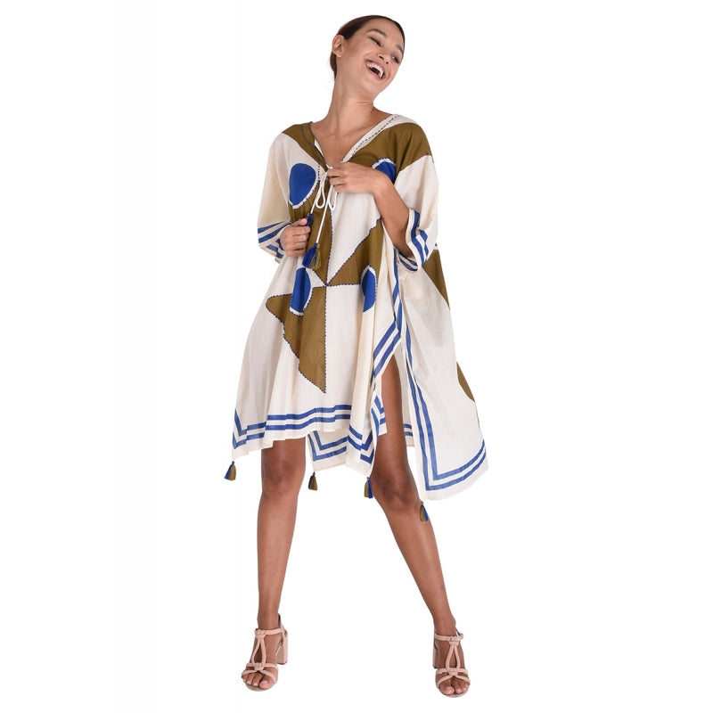PRE-ORDER Mid Length Cotton Poncho Embroidered 67040