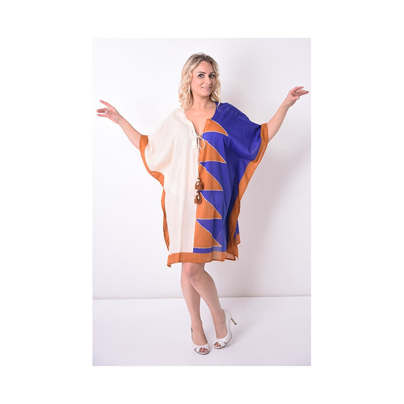 PRE-ORDER - Embroidered Mid Length Cotton Poncho - 68008-0550