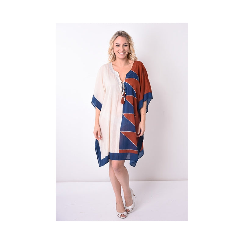 PRE-ORDER - Embroidered Mid Length Cotton Poncho - 68008-0650