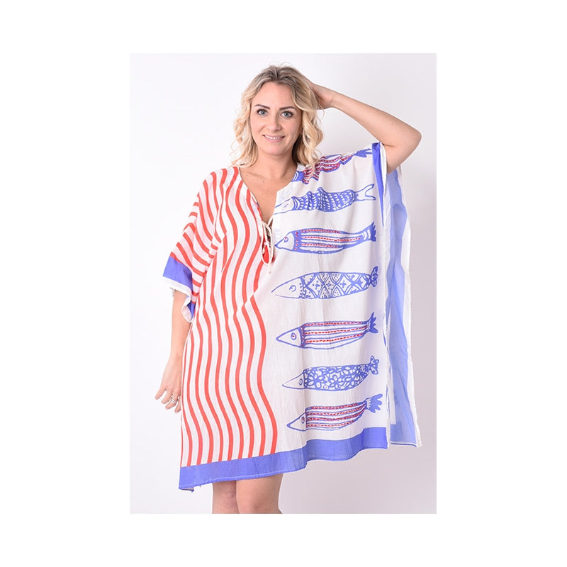 PRE-ORDER - Embroidered Mid Length Cotton Poncho - 68008-0600