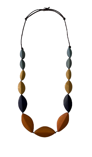 Leaf-Like Shaped Wooden Beads in Multicoloured Necklace N6-5936