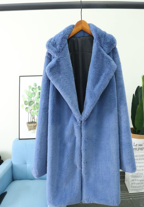 Long V-Neck Faux Fur Coat 2209M