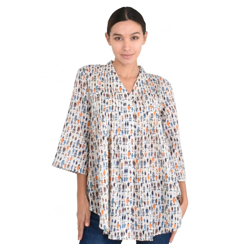 Pleated Cotton Printed Shirt 67149 Sardines