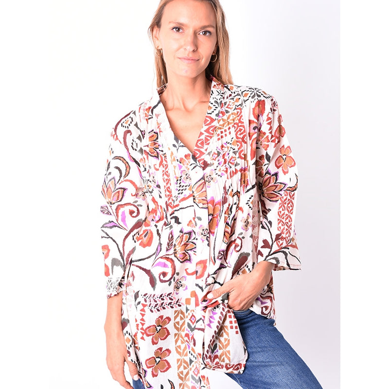 PRE-ORDER - Pleated Cotton Printed Shirt - 67960-0712