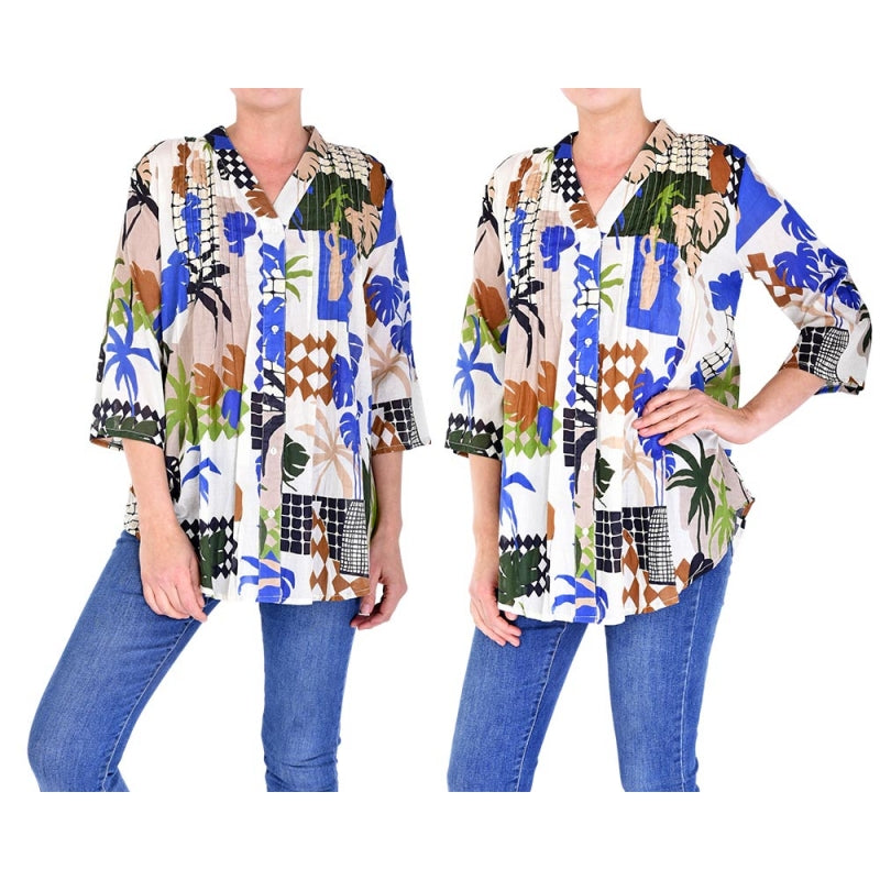 PRE-ORDER Pleated Cotton Printed Shirt 65993