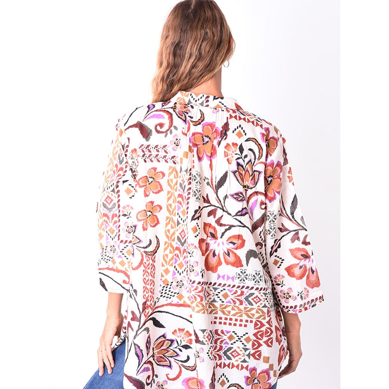 PRE-ORDER - Pleated Cotton Printed Shirt - 67960-0712