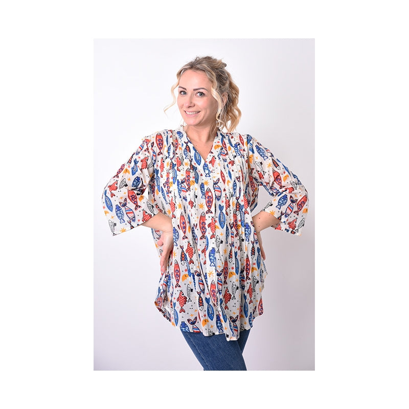 PRE-ORDER - Pleated Cotton Printed Shirt - 67960-0624