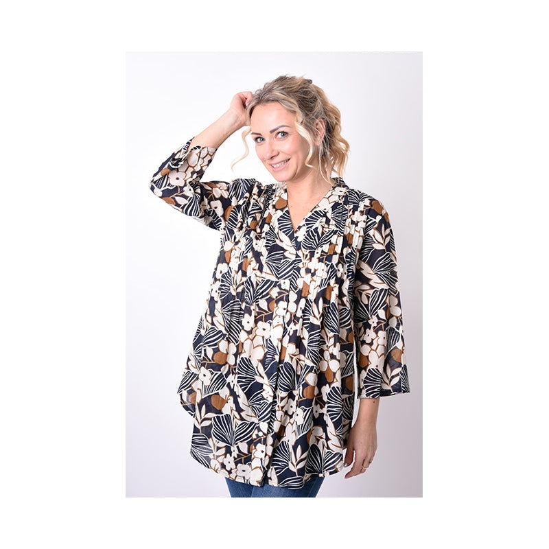 PRE-ORDER - Pleated Cotton Printed Shirt - 67960-0208