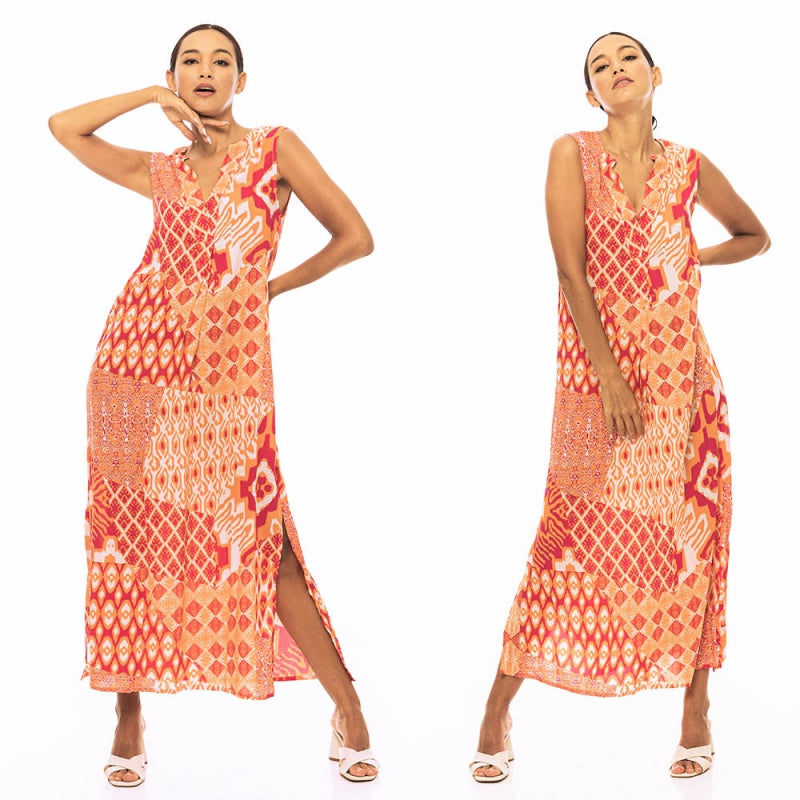 Printed Viscose Kimono Dress 65858 Pink Sample