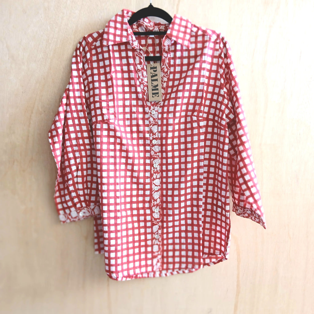 PRE-ORDER Block Print V Neck Cotton Shirt 67081