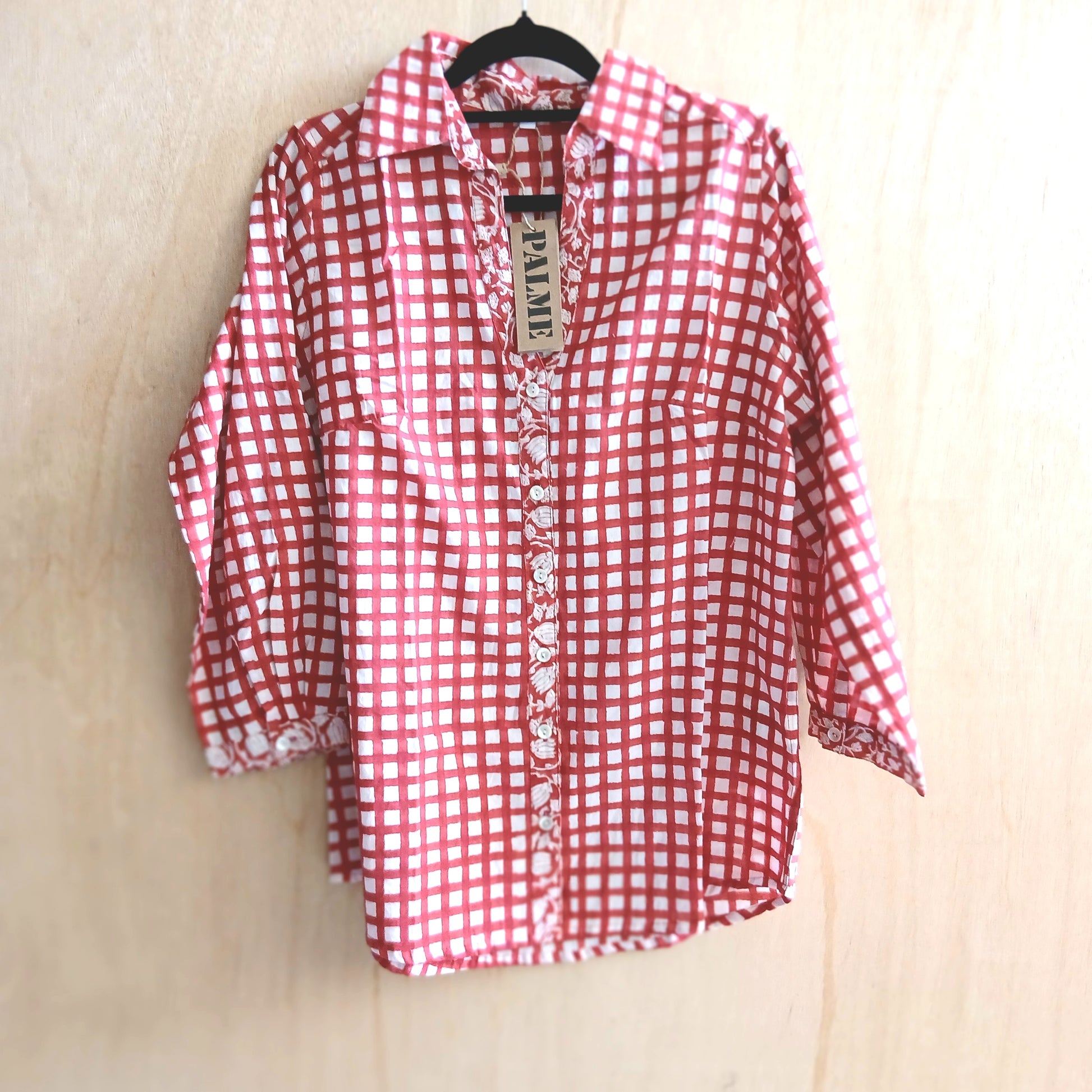 PRE-ORDER Block Print V Neck Cotton Shirt 67081