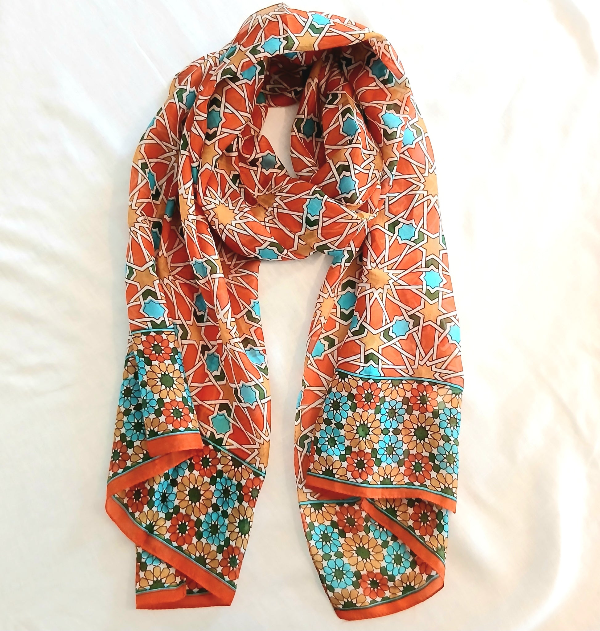 PRE-ORDER Pure Silk Scarf Geometrical Stars Design PS-1141