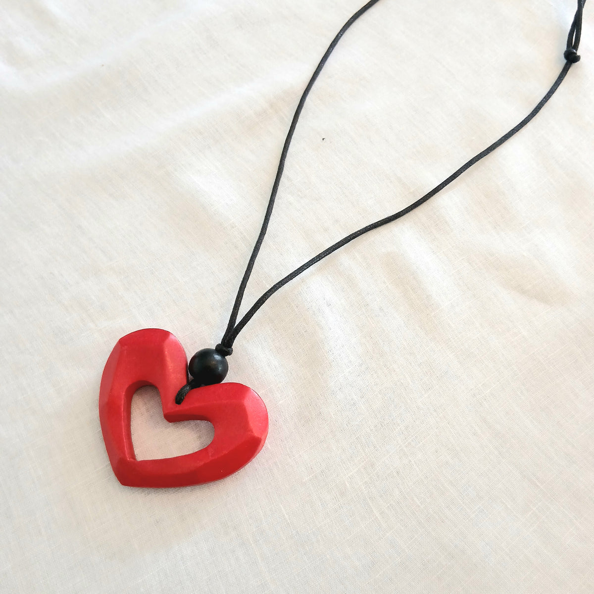 Large Open Heart Wooden Pendant Necklace N6-346