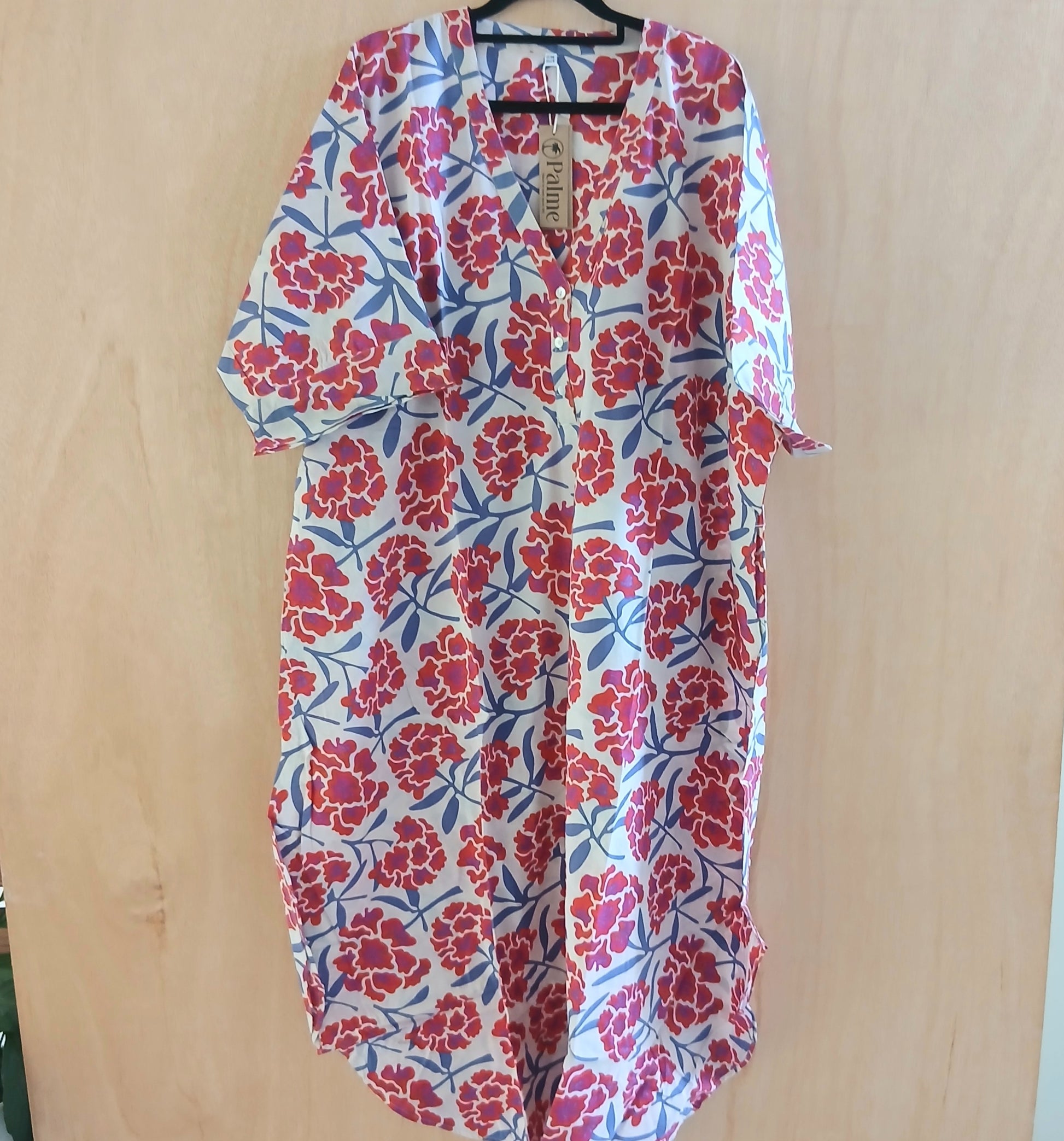 Free Size Long Dress 3 Buttons with Pocket Cotton 67010