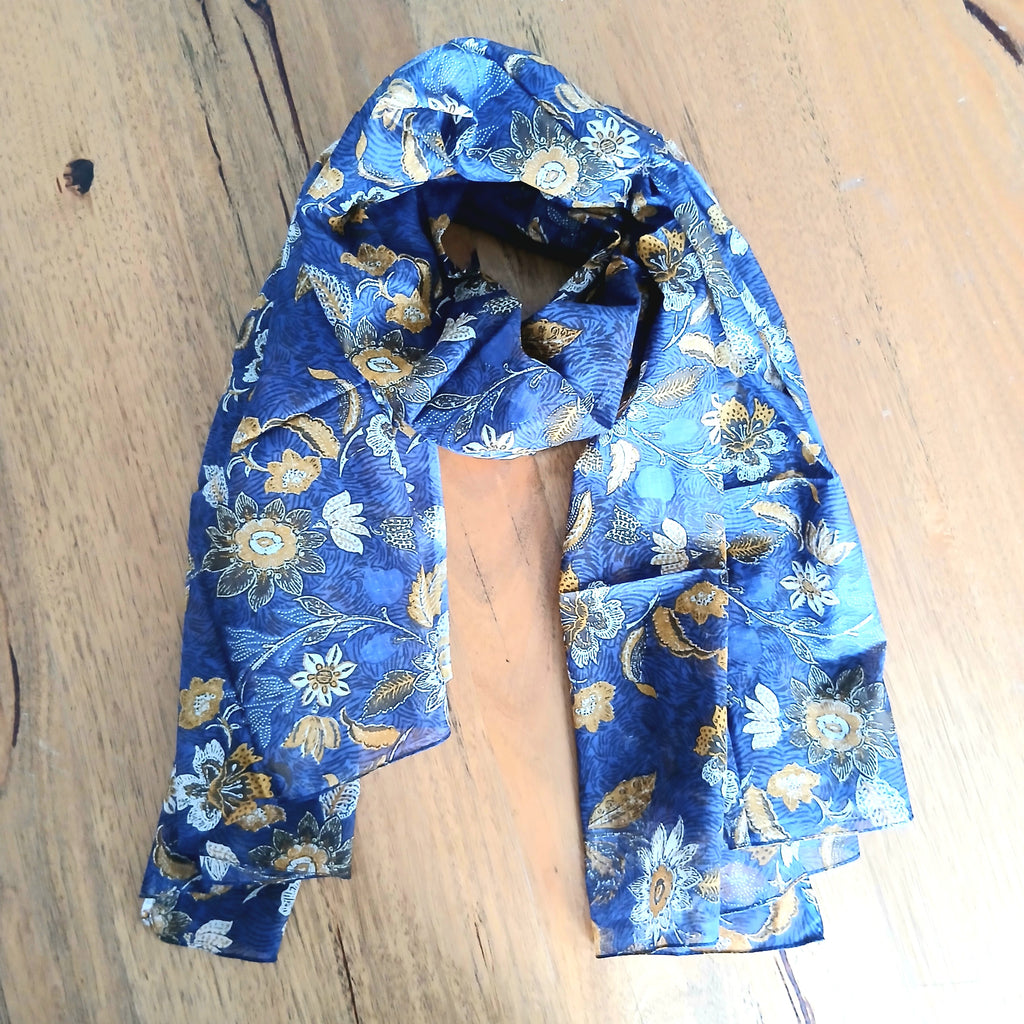 Cotton Flower Scarf - Blue Fonce