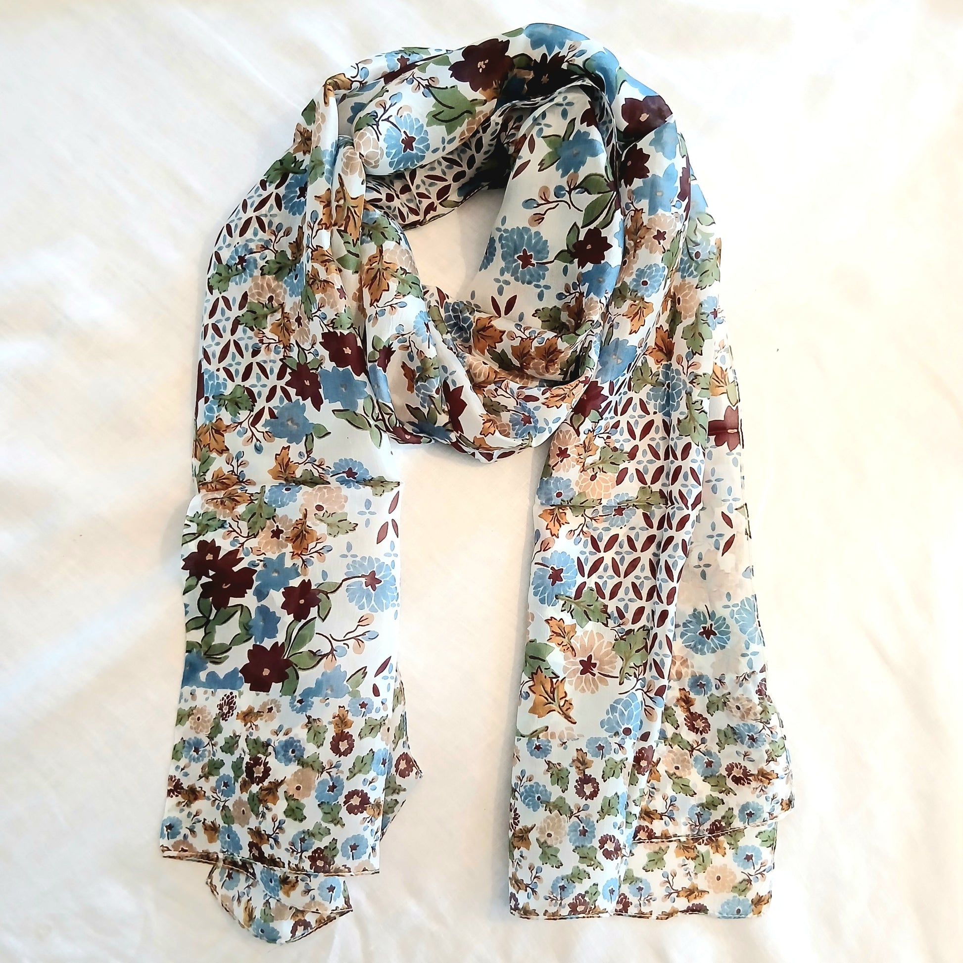 Silk Floral Scarf - Olive/Blue ZS-1019/L