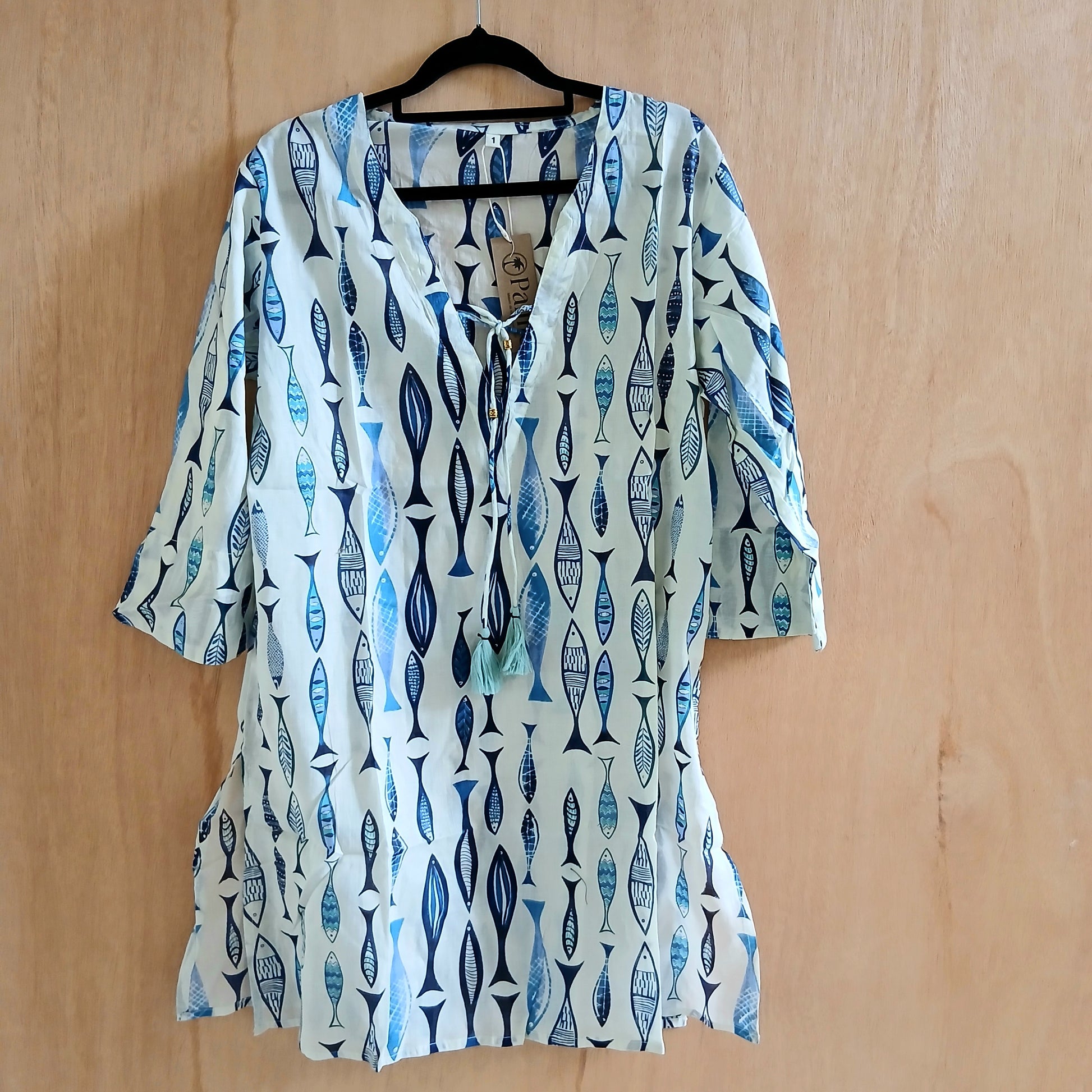 V-Neck Cotton Shirt with String 67145 Sardines