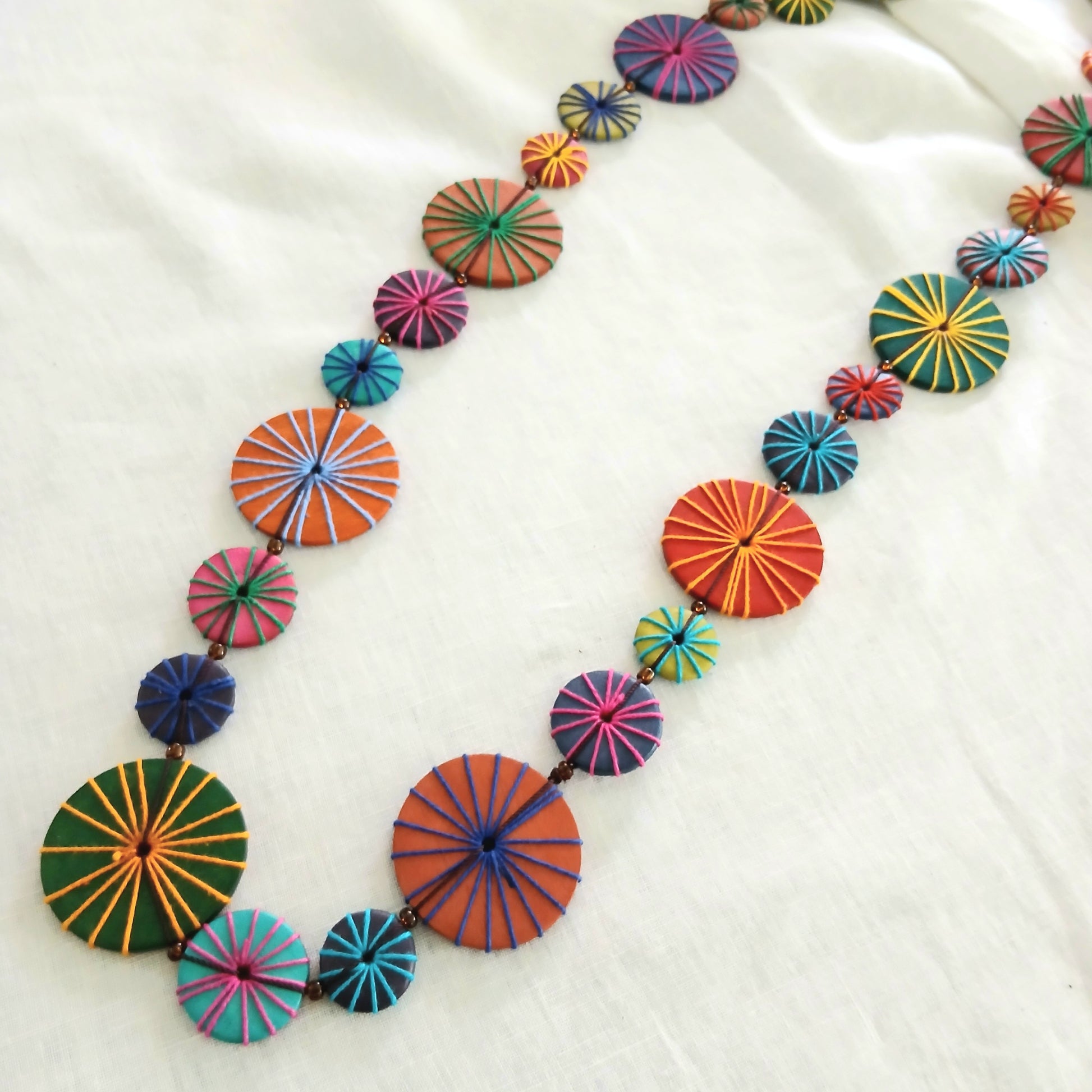 Simple Long Embroidered Necklace Wooden Beads N6-3126