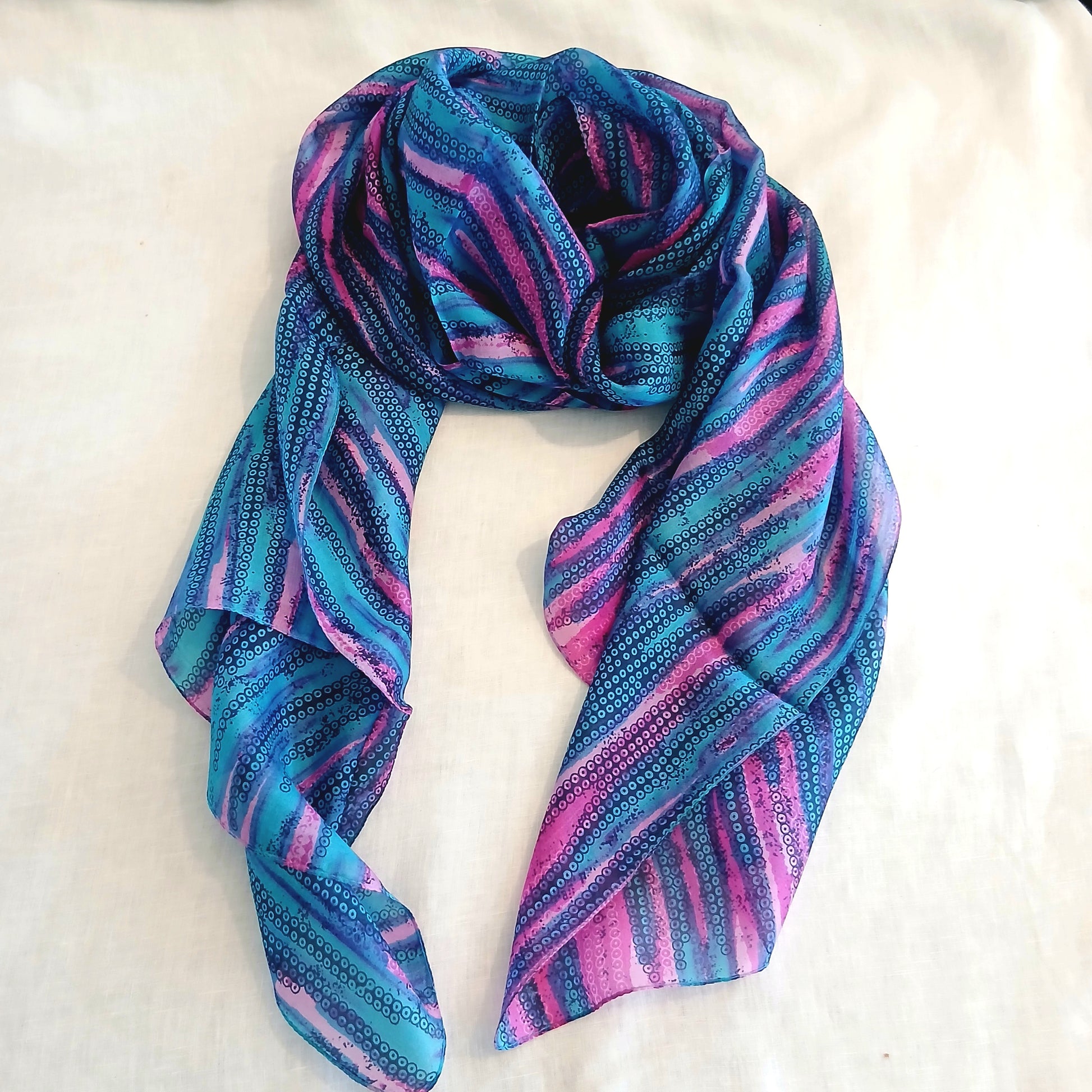 Pink and Blue Patterned Silk Scarf - 5519/L