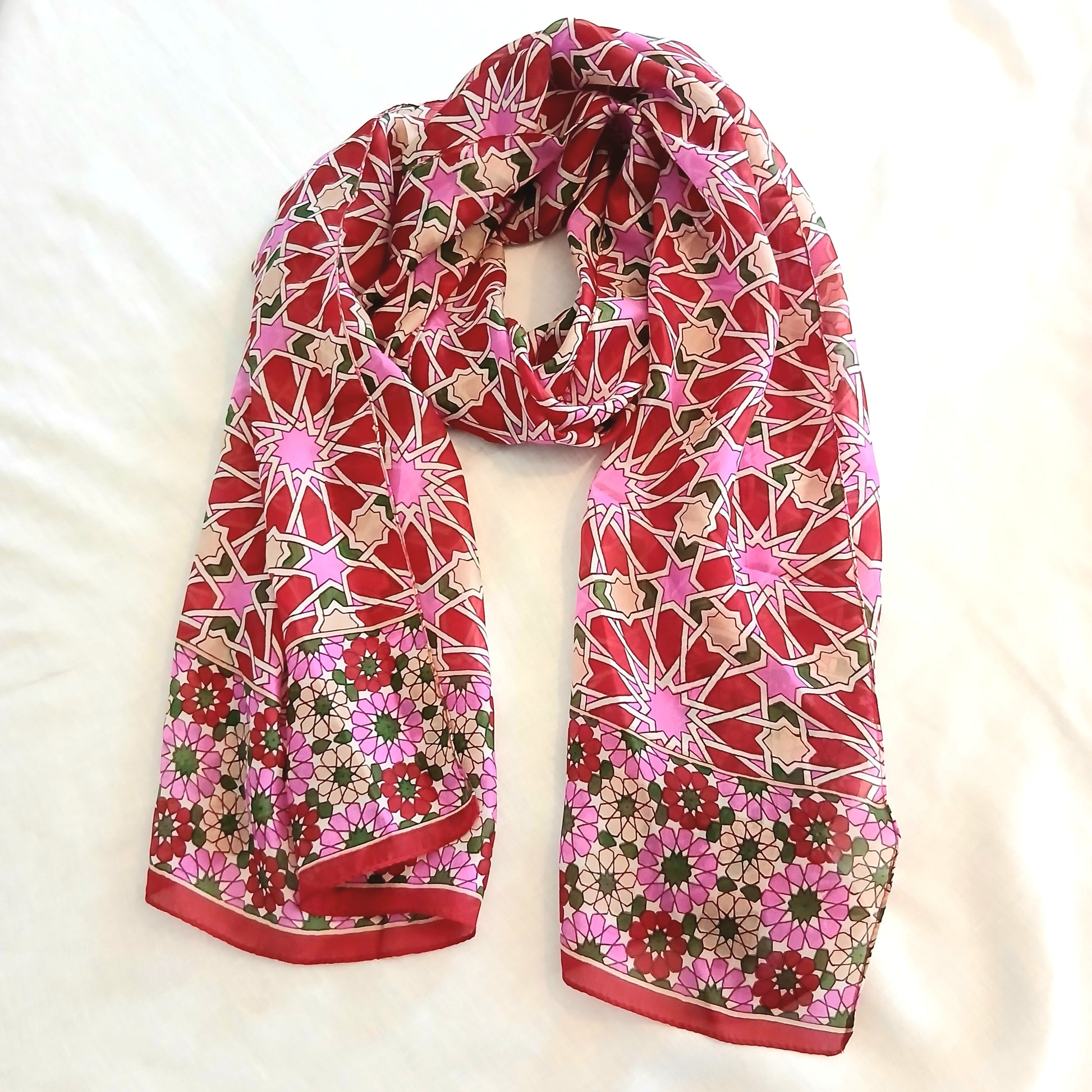 PRE-ORDER Pure Silk Scarf Geometrical Stars Design PS-1141
