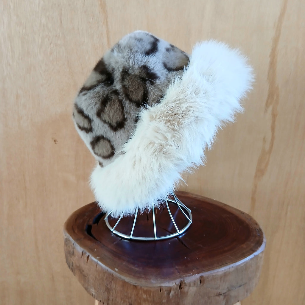 Faux Fur Leopard Bucket Hat with Fur Edge 7527