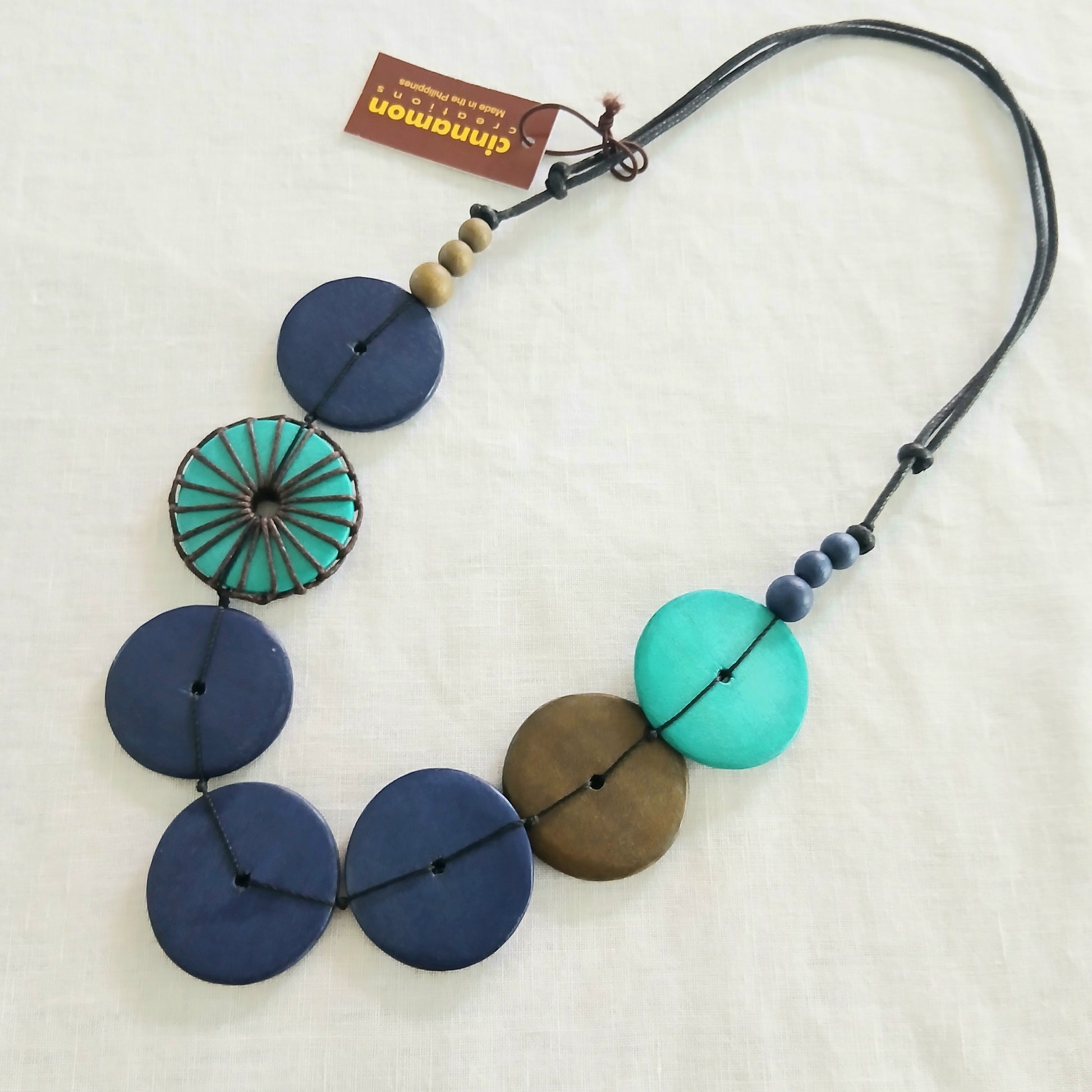 PRE-ORDER Large Wooden Round Bead Embroidered Necklace N7-1423