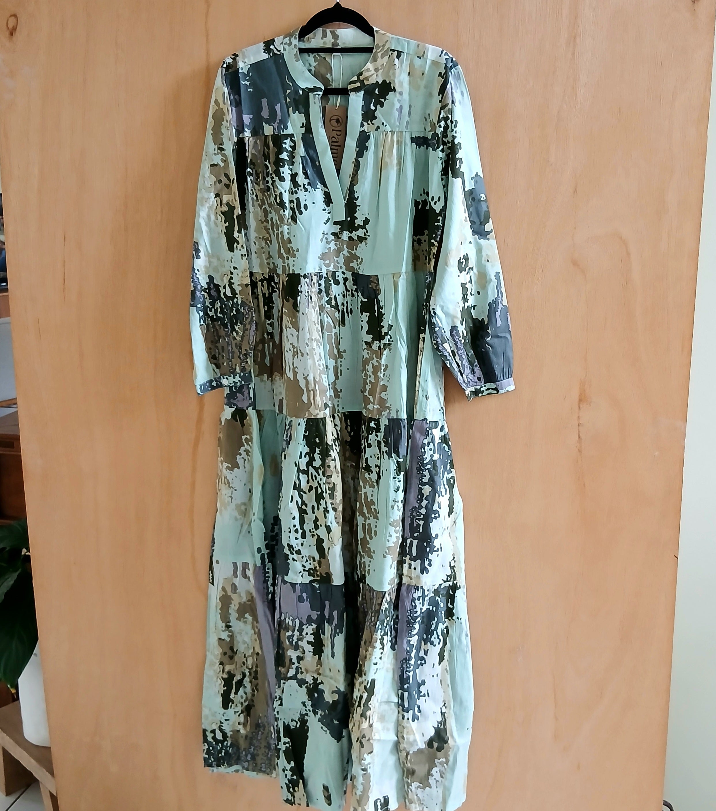 Long Cotton Dress with Collar - Vert Fonce 64569