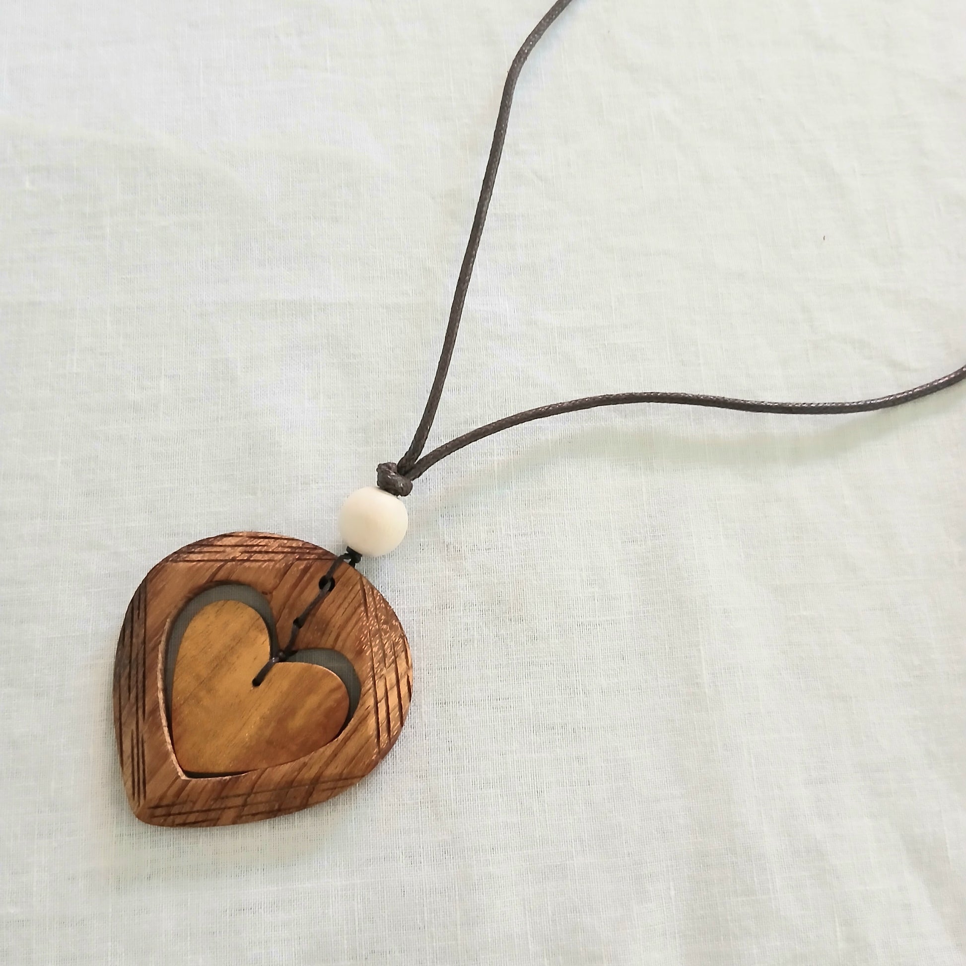 PRE-ORDER Wooden Heart in Heart Pendant Necklace N7-1361