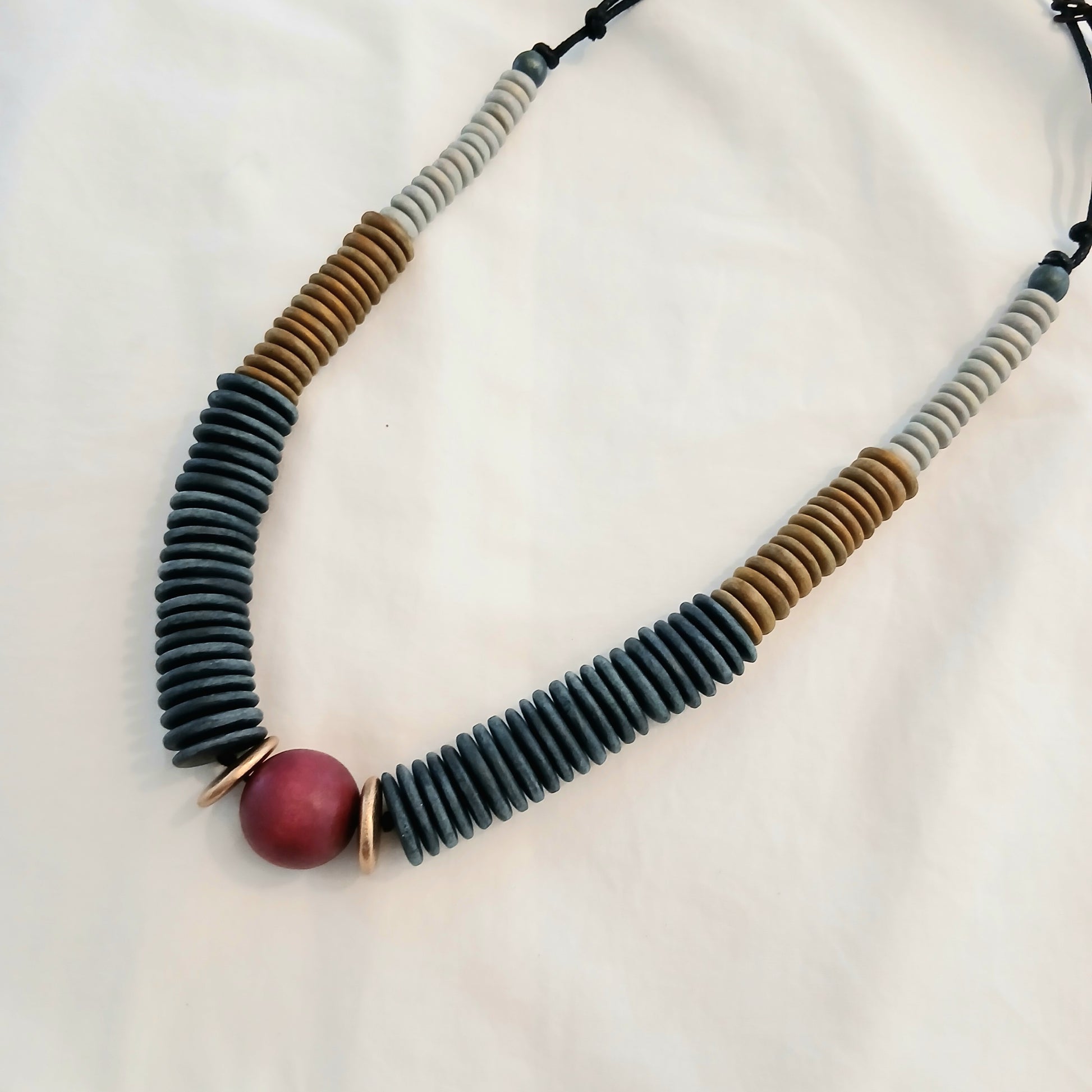 PRE-ORDER Thick Layered Round Disc Wooden Beaded Necklace N7-1599HGN