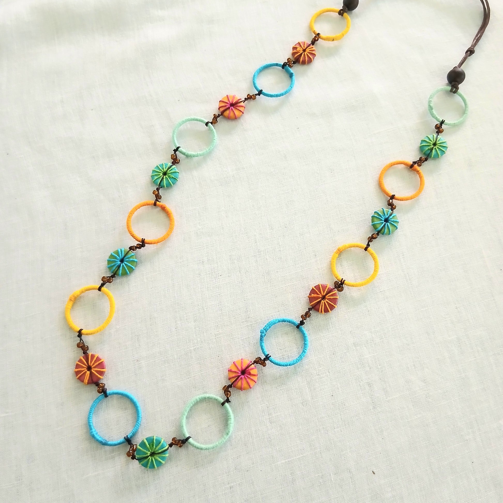Colourful Rings and Embroidered Beads Necklace N14-284XY