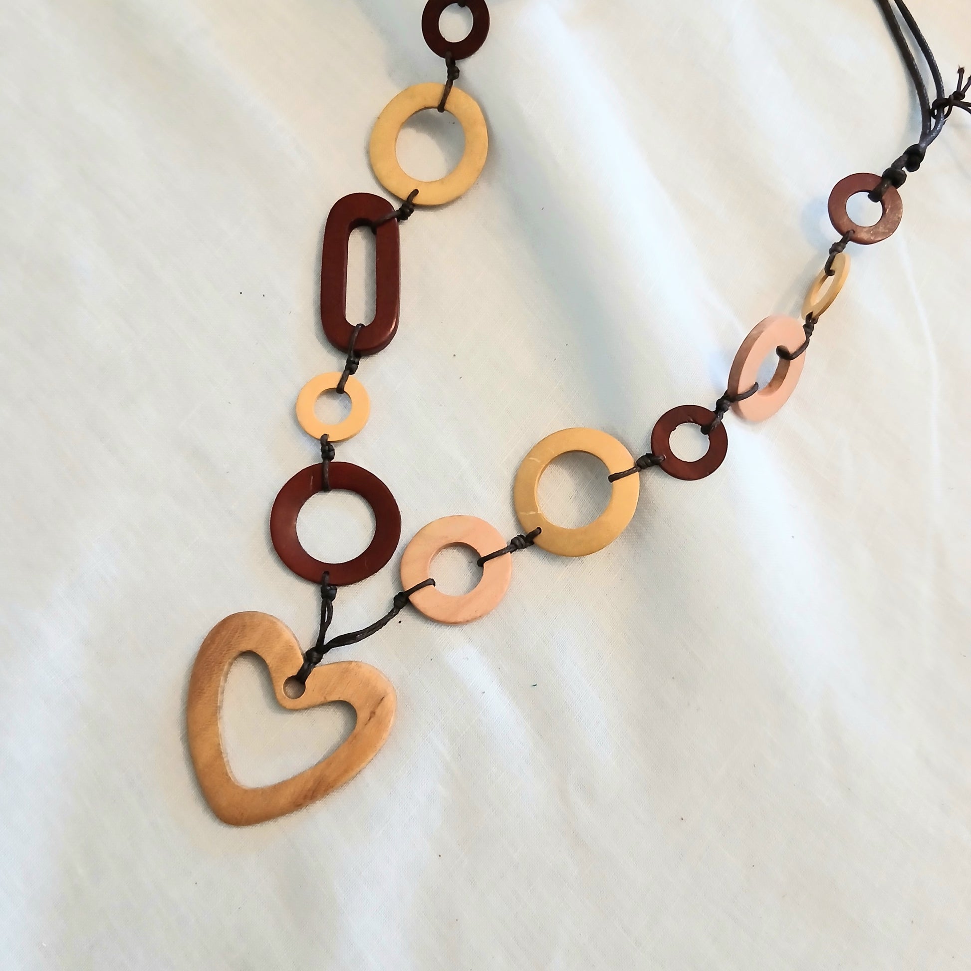 Long Heart Pendant and Wooden Shaped Beads Necklace N6-5935
