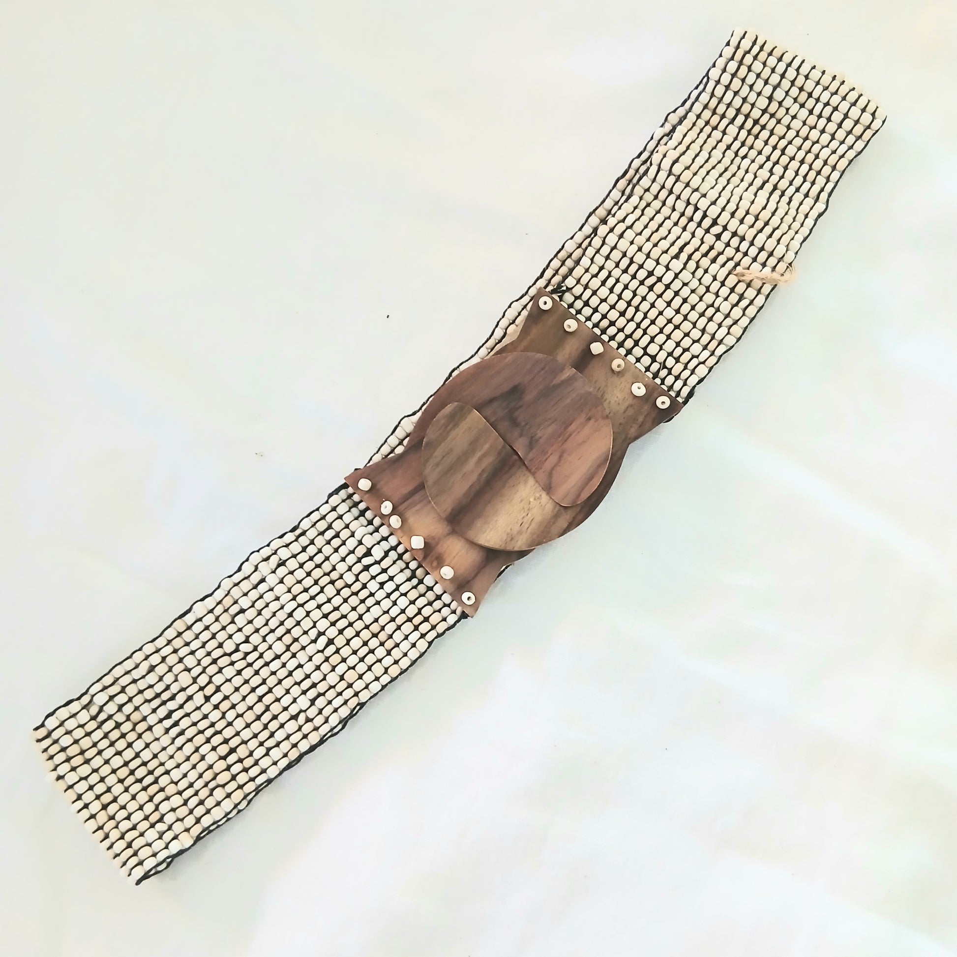 Plain Pearl Belt with Wooden Buckle - Waist Belt 36718