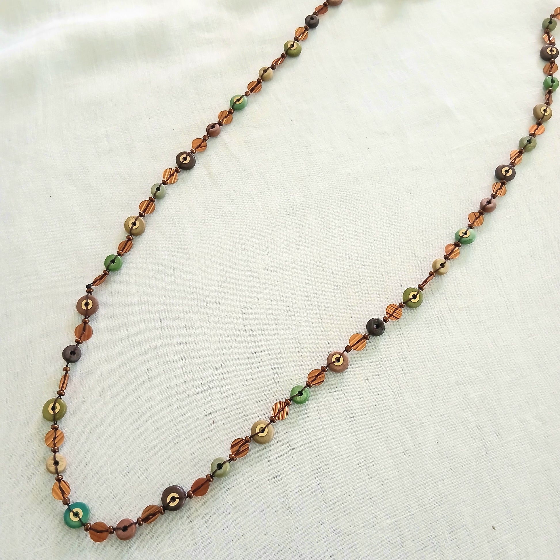 Long Small Wooden and Embroidered Beaded Necklace N2-373FME