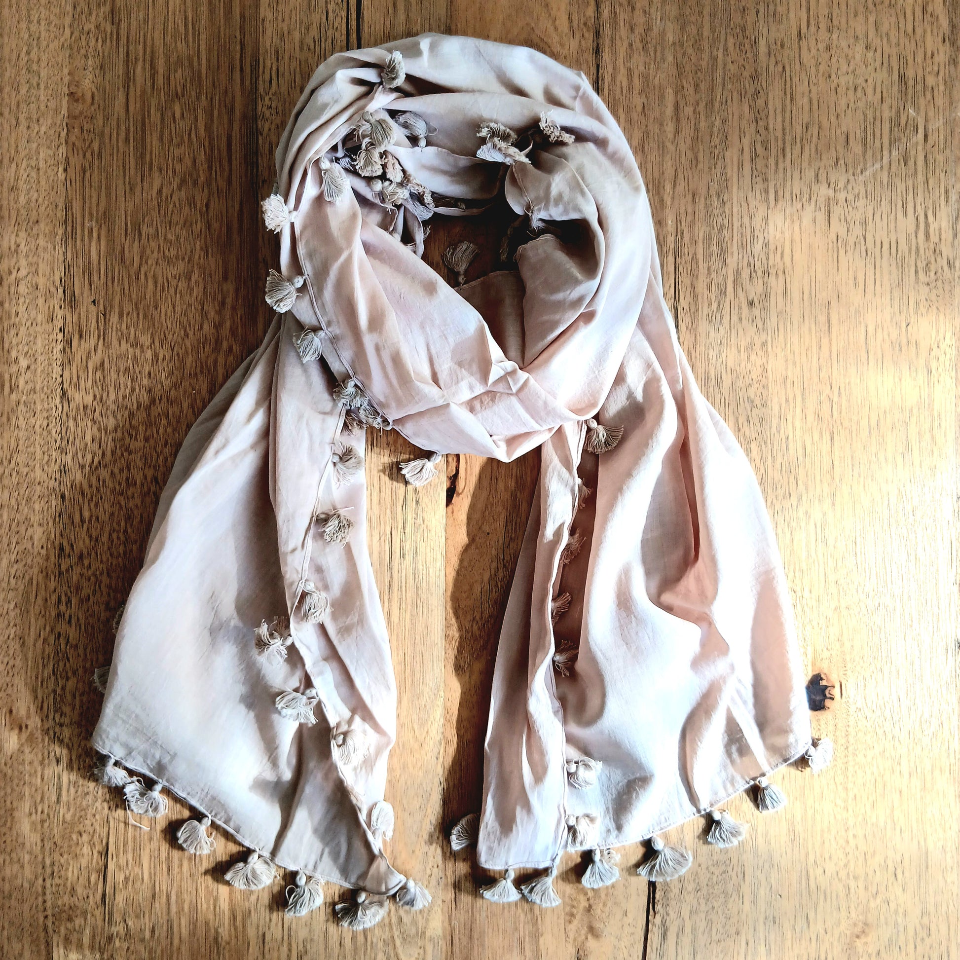 Cotton Tassel Scarf - Taupe 14539