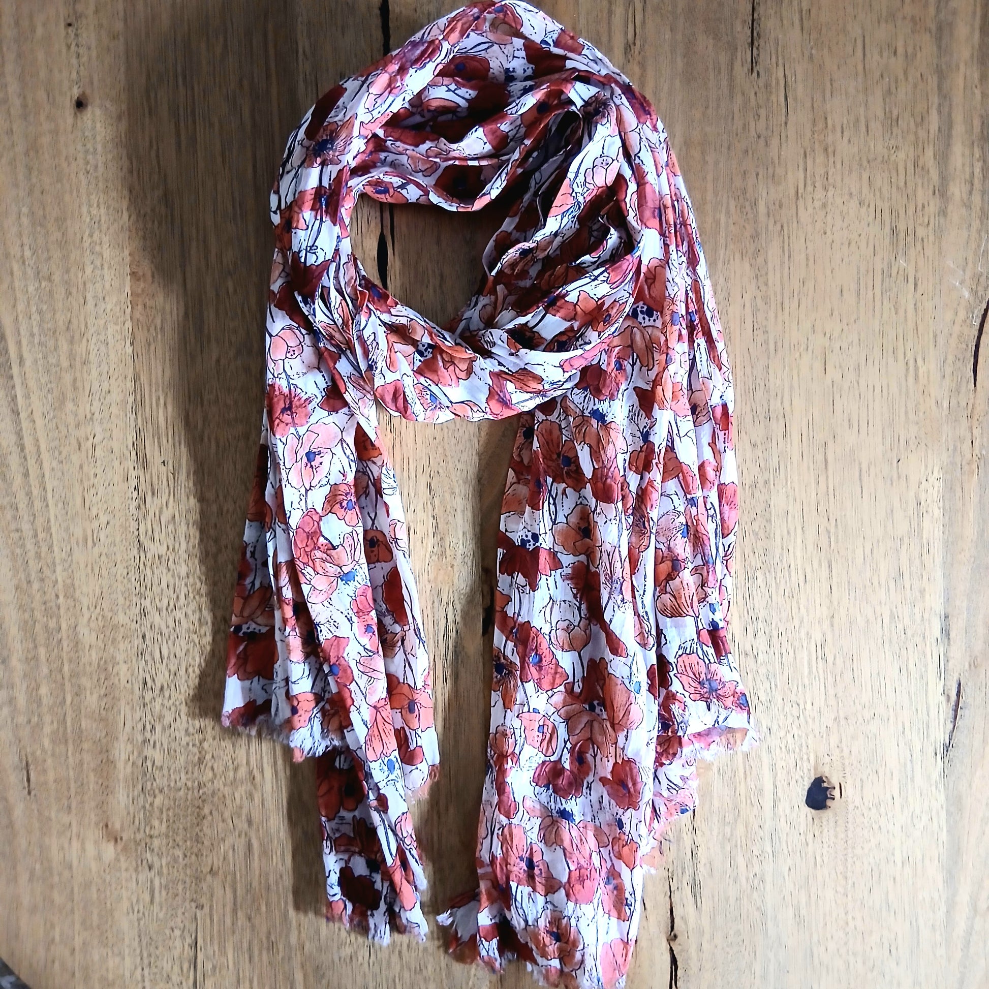 Poppy Print Pure Cotton Scarf - 54862