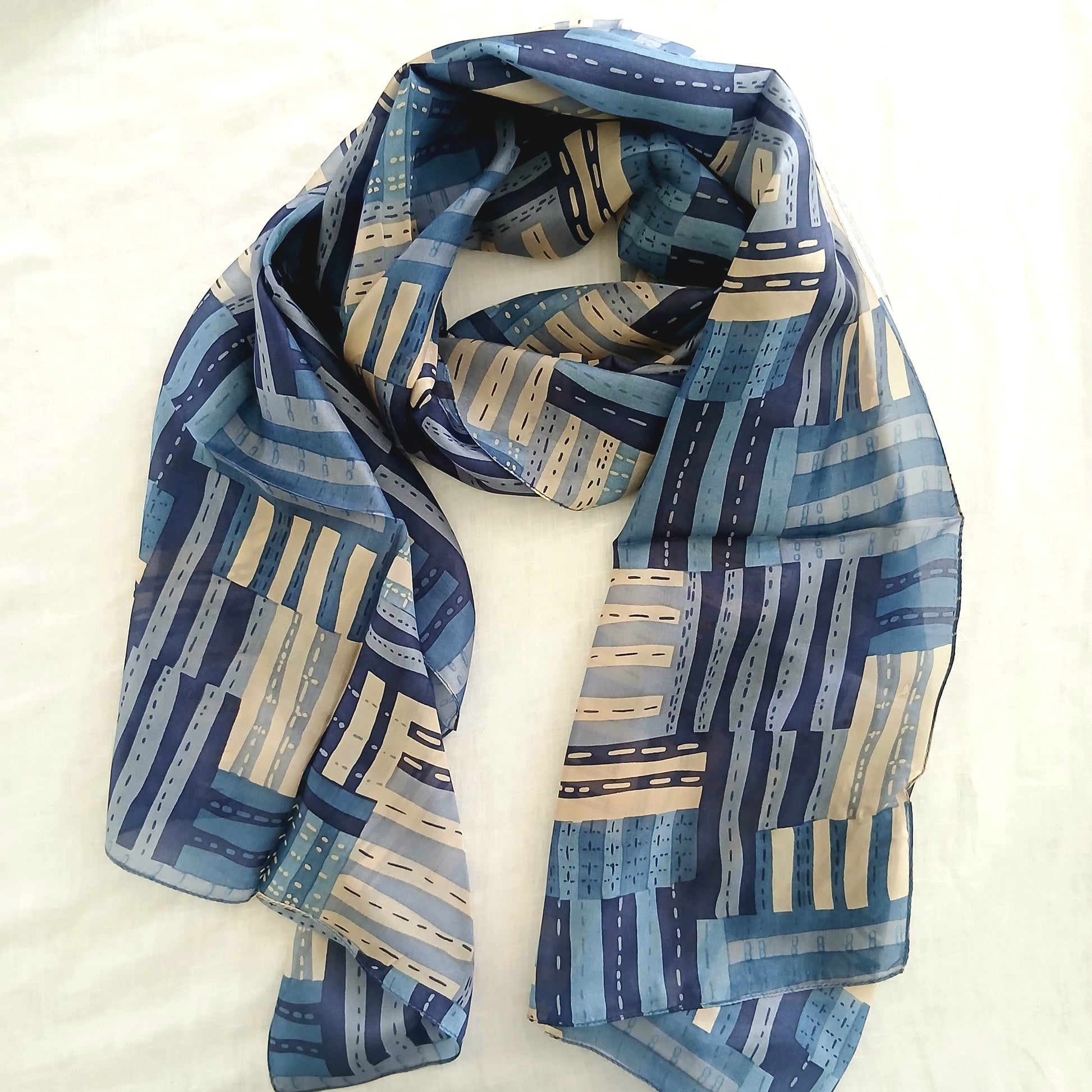 PRE-ORDER Pure Silk Scarf Lines and Symmetry Design Large TS-1149