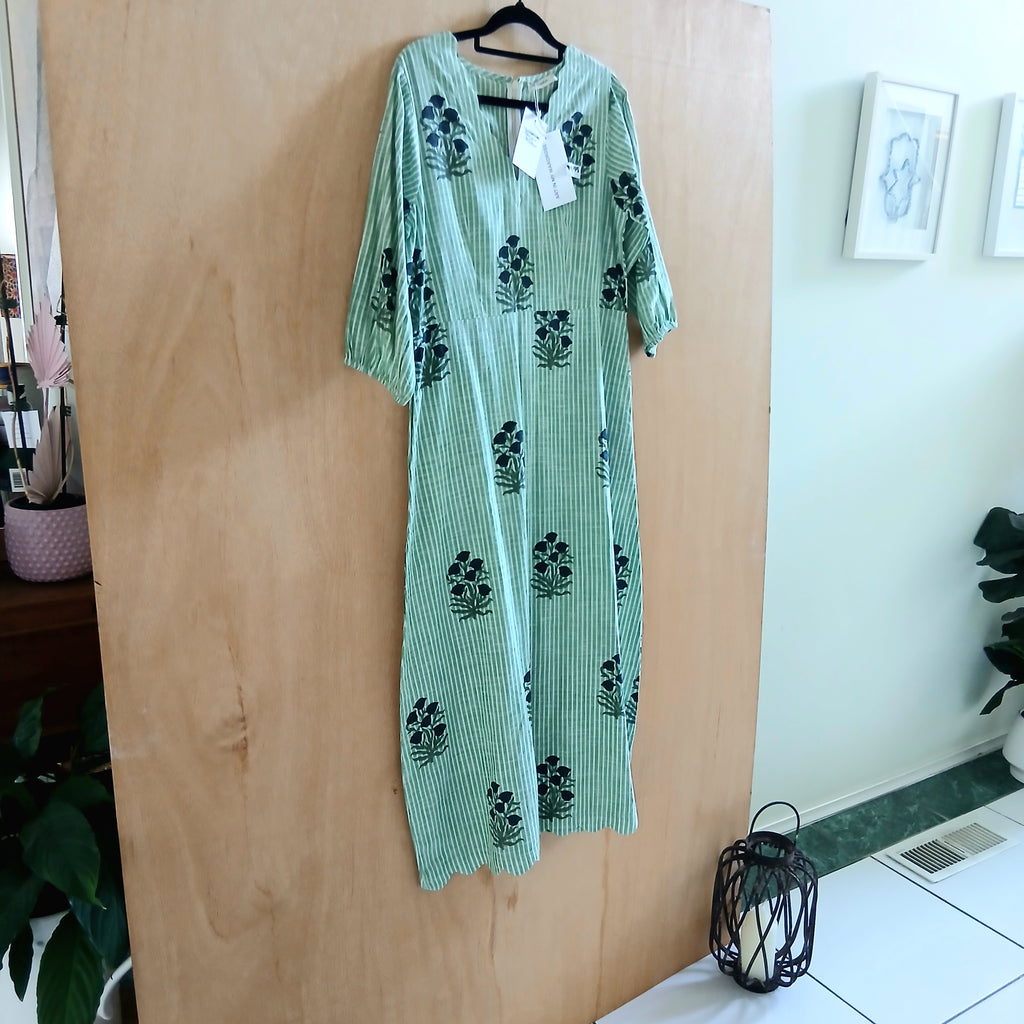 Pure Cotton Gardenia Green Stripe Dress