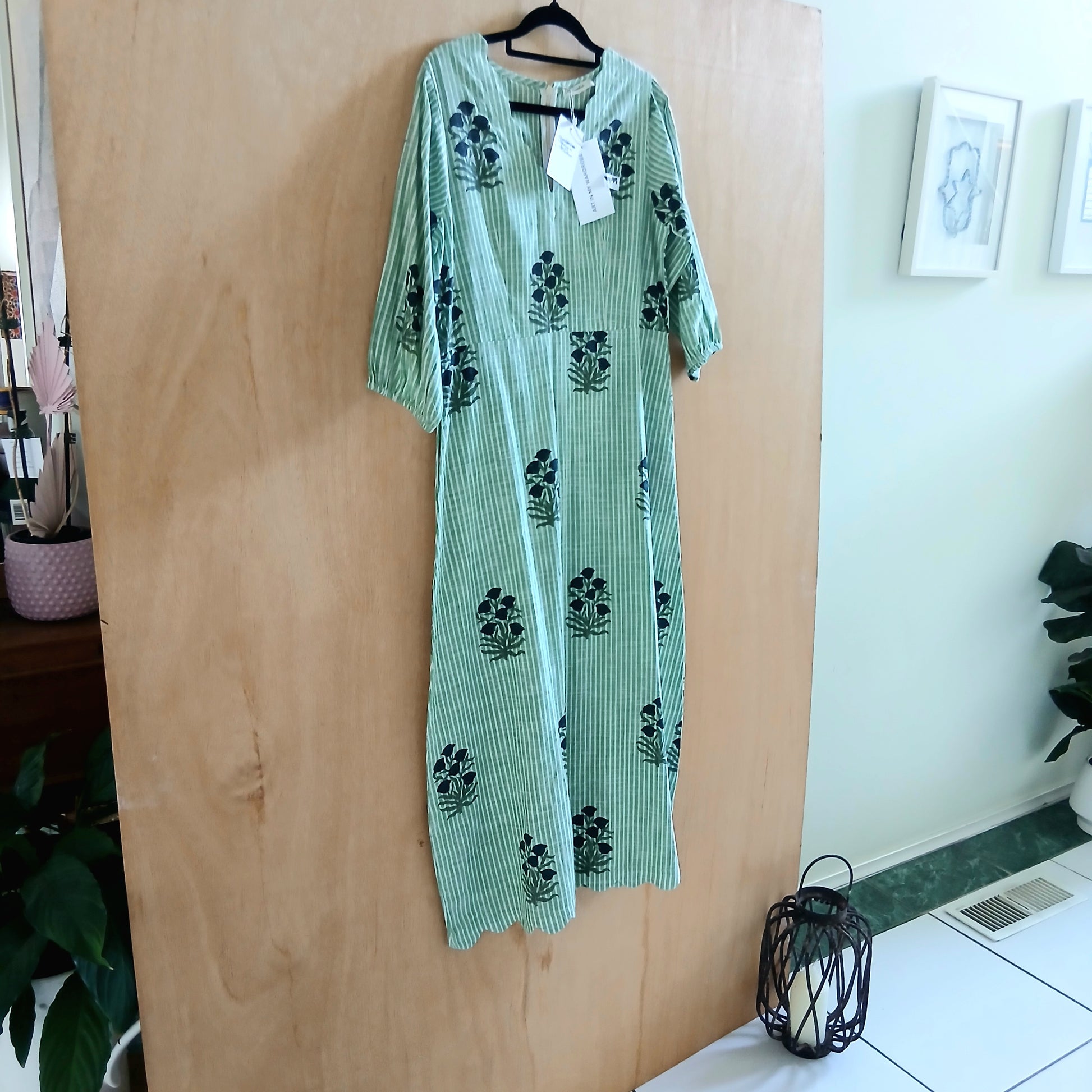 Pure Cotton Gardenia Green Stripe Dress