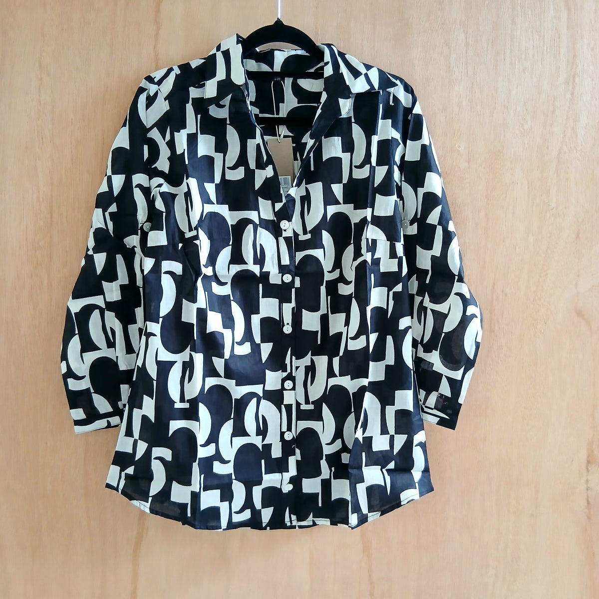 3/4 Sleeve 2 Col Print Cotton Shirt 65942
