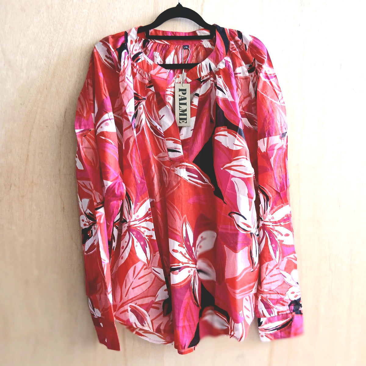 Large Sleeve Cotton Blouse Shirt 64563 Red