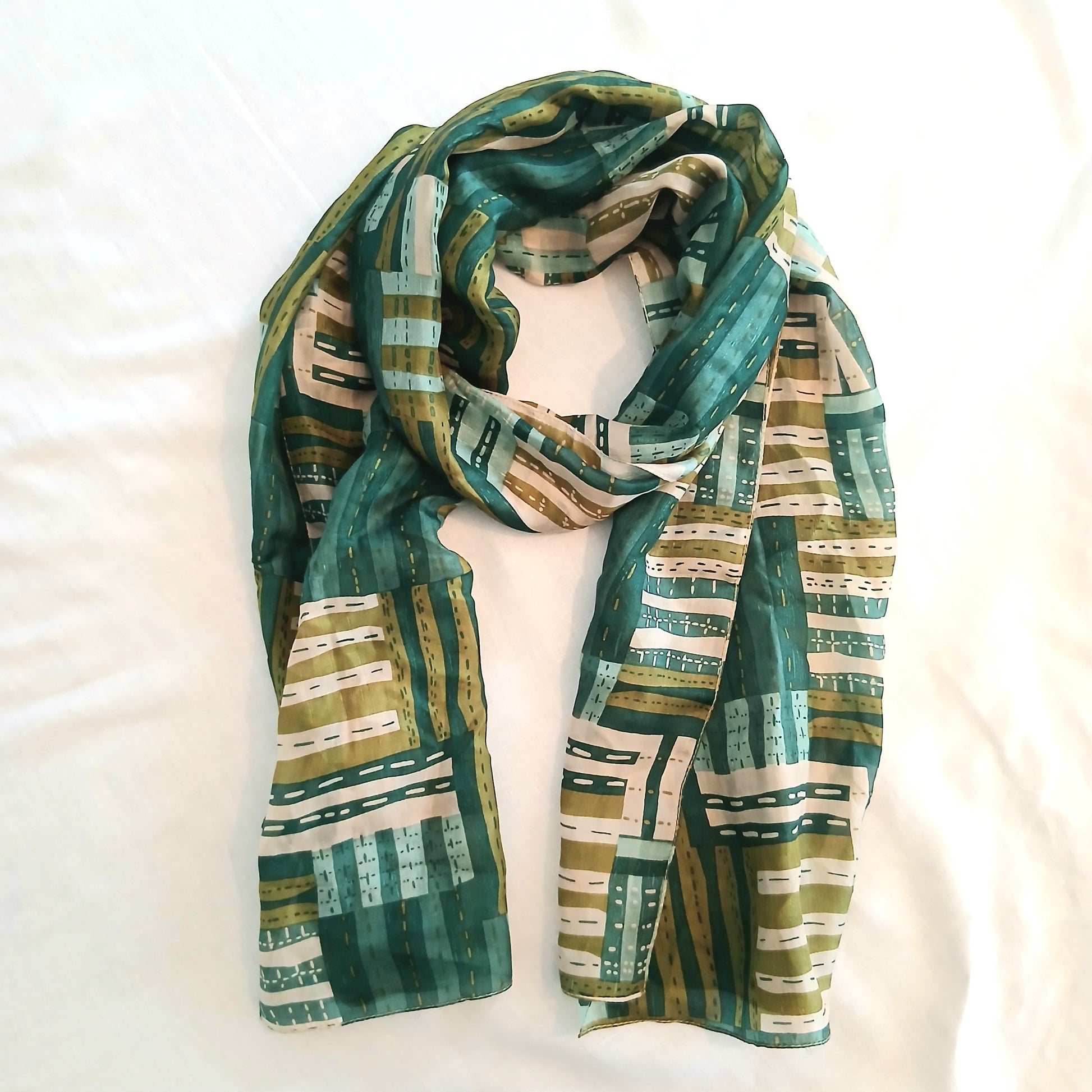 PRE-ORDER Pure Silk Scarf Lines and Symmetry Design Large TS-1149