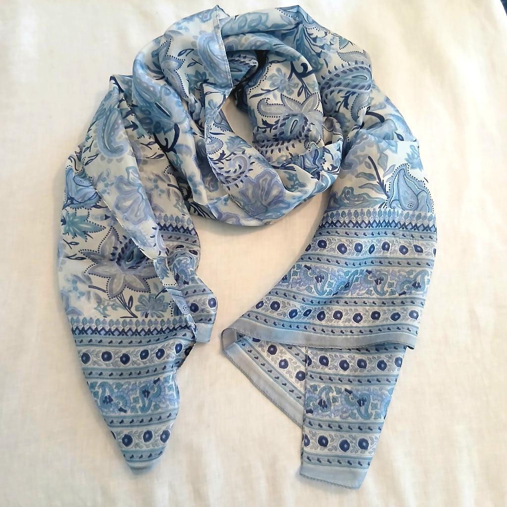Blue Patterned Silk Scarf - 5517/L